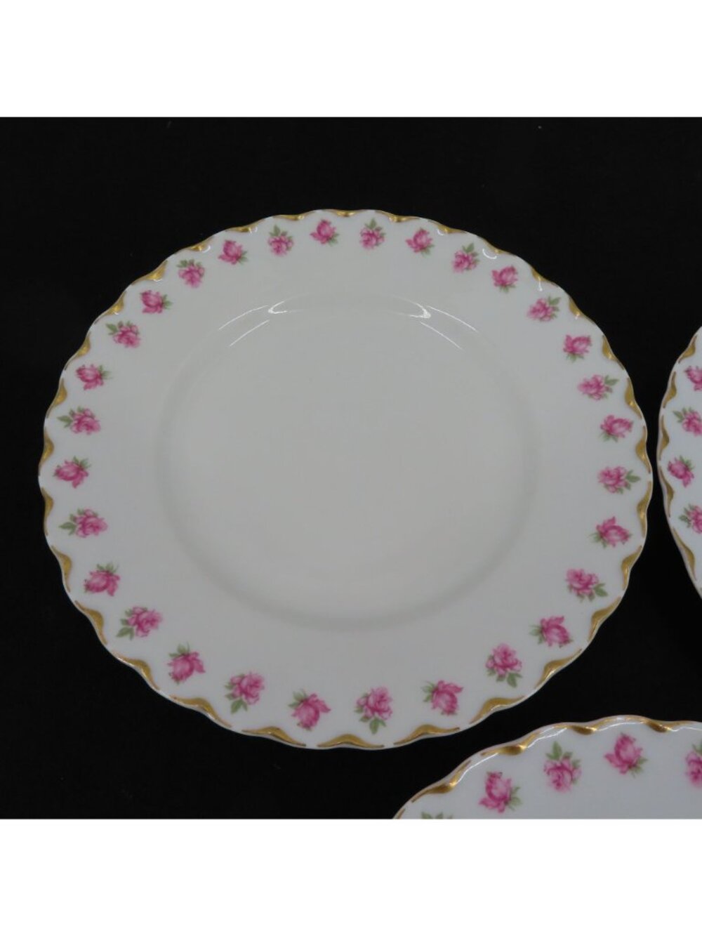 Haviland Limoges Set 3 Plates 7.25in Pink Rose Flower Gold Scallop Gimbel Bros - Picture 3 of 11